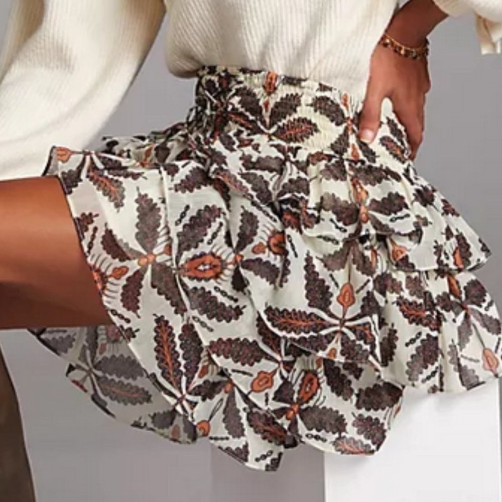 ANTHRO LET ME BE RUFFLE SHEER TIERED FOREST FAIRY FLORAL MINI SKIRT XL NWT - Picture 4 of 16